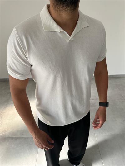 Polo Yaka Beyaz Renk Triko T-Shirt