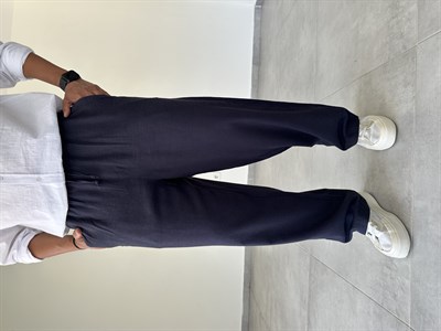 Lacivert Renk Yumuşak Keten Baggy Pantolon