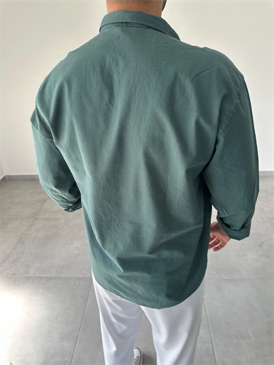 Zümrüt Yeşili  Oversize Kesim Fresh Keten Gömlek