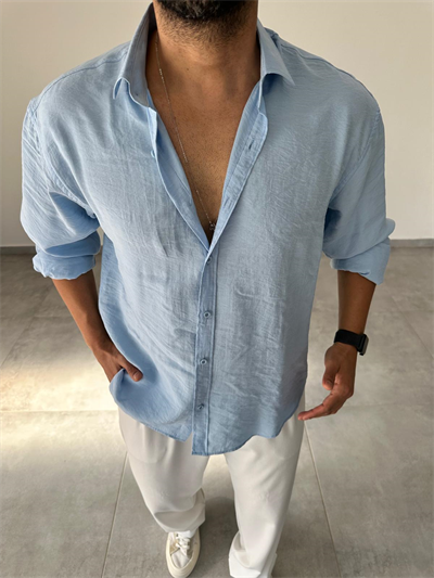Modal Kumaş Bebe Mavisi Renk Oversize Kesim Gömlek