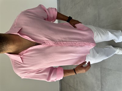 Pembe Renk Modal Kumaş Oversize Kesim Basic Gömlek