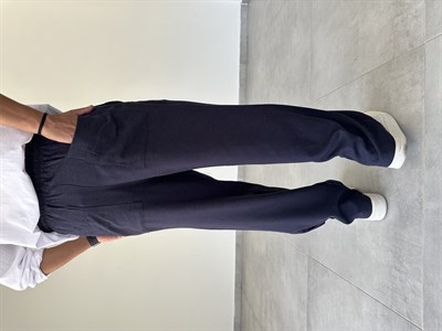 Lacivert Renk Yumuşak Keten Baggy Pantolon
