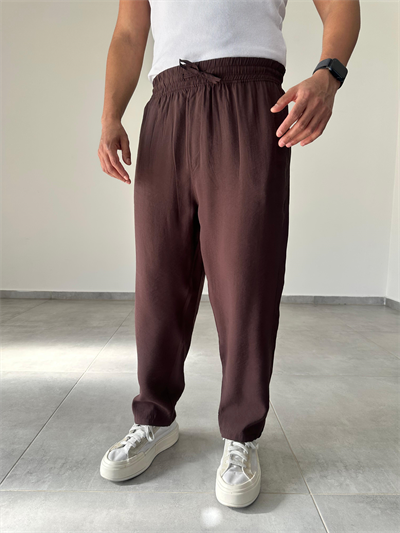 Tensel Kumaş Kahve Renk Rahat Kesim İnce Jogger