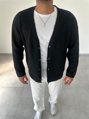 Siyah Renk Oversize Kesim Örme Triko Ceket