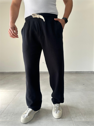 Siyah Renk Müslin Keten Baggy Pantolon