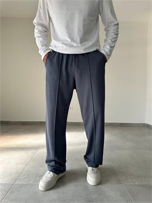 Antrasit Renk Modal Kumaş Ön Kısmı Çımalı Basic Baggy Pantolon