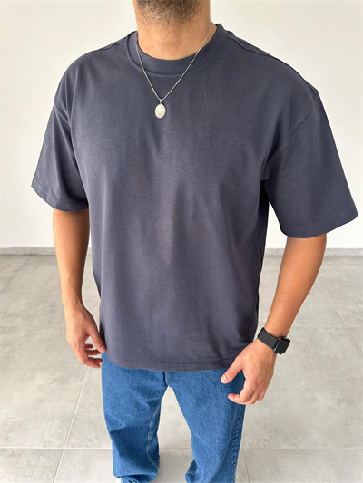 Antrasit Renk Oversize Kesim Basic T-Shirt