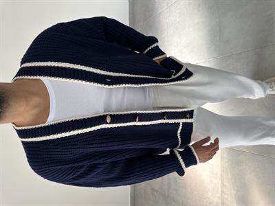 Lacivert Renk Oversize Kesim Vintage Tasarım Hırka