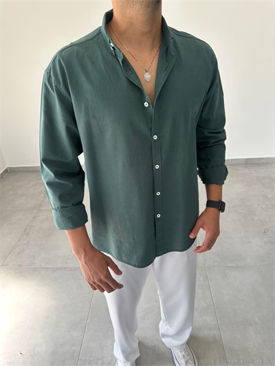 Zümrüt Yeşili  Oversize Kesim Fresh Keten Gömlek