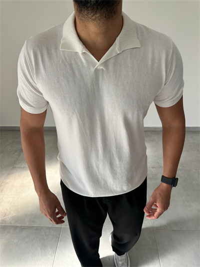 Polo Yaka Beyaz Renk Triko T-Shirt