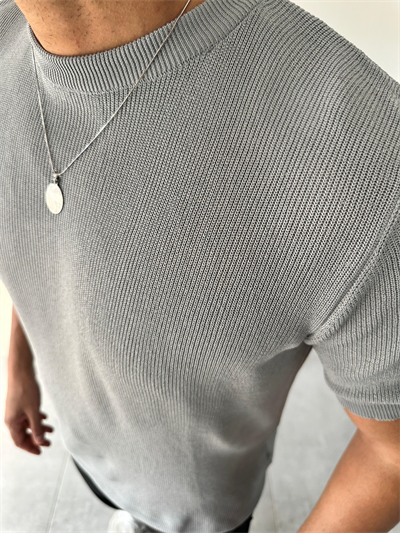 Gri Renk Selanik Örme Regular Fit T-Shirt