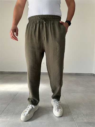 Tensel Kumaş Haki Yeşil Renk  Boyfriend Rahat Kesim İnce Jogger