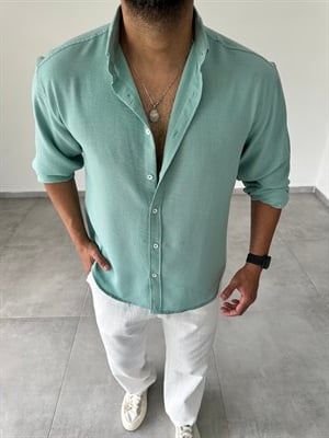 Mint Yeşili Relax Fit Keten Gömlek