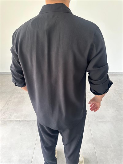 Modal Kumaş Rahat Kesim Siyah Renk Gömlek