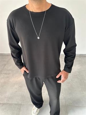 Siyah Renk Oys Kumaş Oversize Kesim Sweatshirt