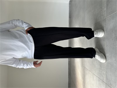 Siyah Renk Modal Kumaş Ön Kısmı Çımalı Basic Baggy Pantolon
