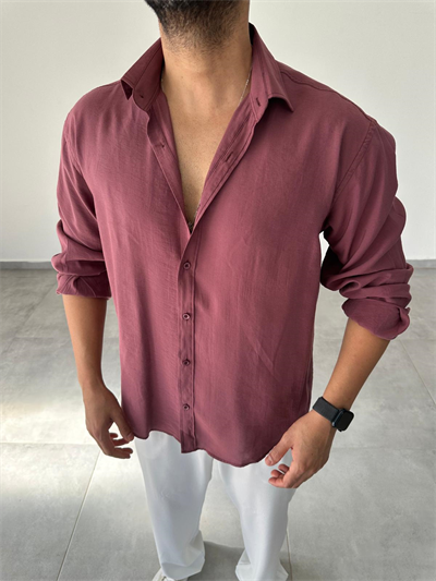 Modal Kumaş Mürdüm Renk Oversize Kesim Gömlek