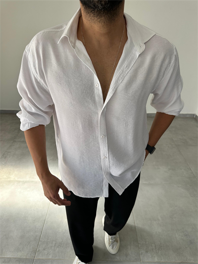 Modal Kumaş Beyaz Renk Oversize Kesim Gömlek