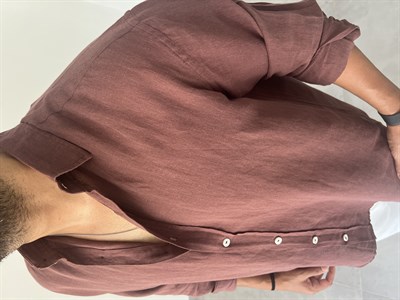 Ham Keten Oversize Kesim Kahve Renk Premium Keten Gömlek