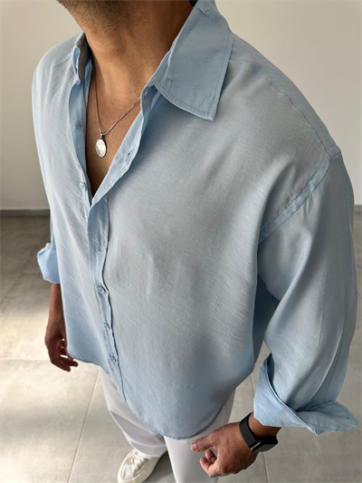 Bebe Mavisi Renk Modal Kumaş Oversize Kesim Basic Gömlek