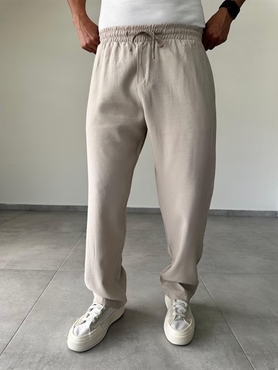 Modal Kumaş Taş Renk Basic Baggy Pantolon