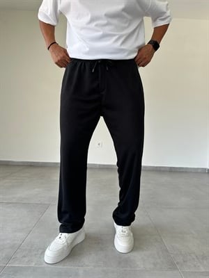 Siyah Renk Oys Kumaş Rahat Kesim Baggy Pantolon