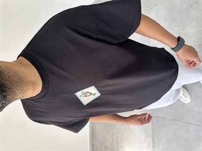 Siyah Renk Rather Be Here Nakış Ve Pantch Detaylı Oversize T-Shirt