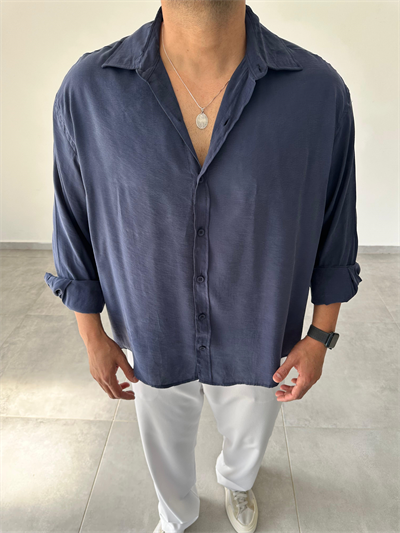 Lacivert Renk Modal Kumaş Oversize Kesim Basic Gömlek