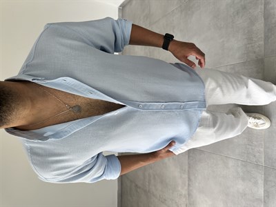 Bebe Mavisi Relax Fit Keten Gömlek
