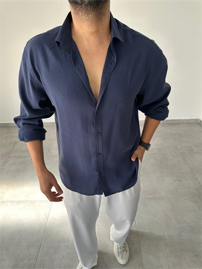 Modal Kumaş Lacivert Renk Oversize Kesim Gömlek