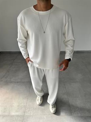 Beyaz Renk Oys Kumaş Oversize Kesim Sweatshirt