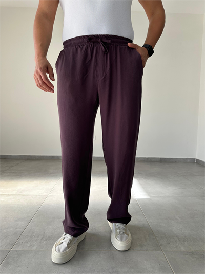 Modal Kumaş Mürdüm Renk Bel Kısmı Lastikli Basic Baggy Pantolon