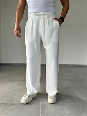 Modal Kumaş Çift Cep Detaylı Beyaz Renk Basic Baggy Pantolon