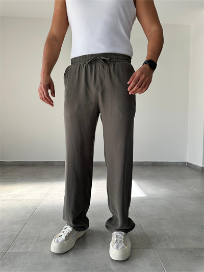 Modal Kumaş Haki Yeşil Renk Bel Kısmı Lastikli Basic Baggy Pantolon
