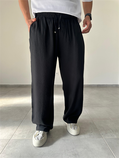 Tensel Kumaş Siyah Renk Rahat Kesim İnce Baggy Pantolon
