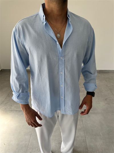 Bebe Mavisi Oversize Kesim Fresh Keten Gömlek