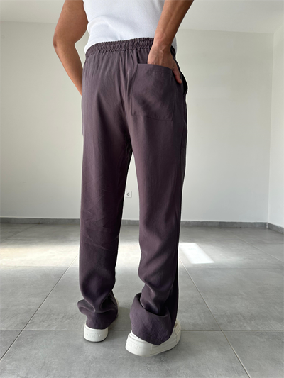 Modal Kumaş Kahve Renk Bel Kısmı Lastikli Basic Baggy Pantolon