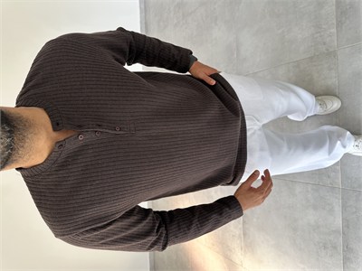 Kahve Renk Düğme Detaylı İnce Sweatshirt
