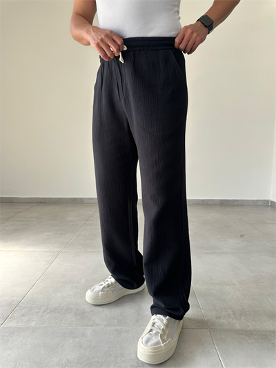 Siyah Renk Müslin Keten Baggy Pantolon