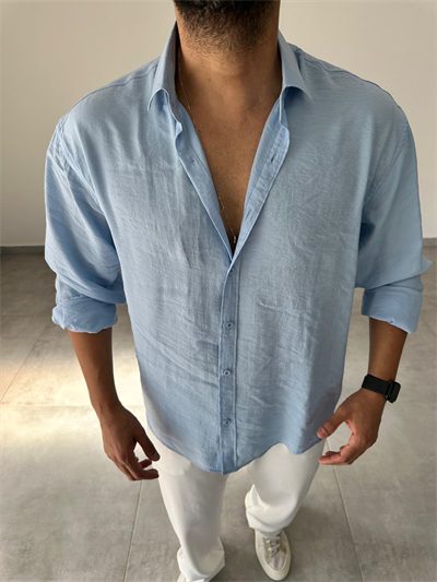 Modal Kumaş Bebe Mavisi Renk Oversize Kesim Gömlek