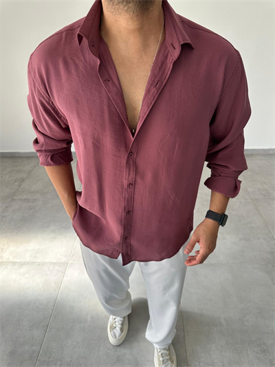 Modal Kumaş Mürdüm Renk Oversize Kesim Gömlek