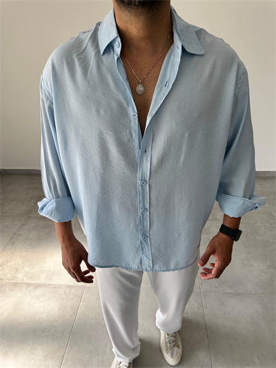Bebe Mavisi Renk Modal Kumaş Oversize Kesim Basic Gömlek