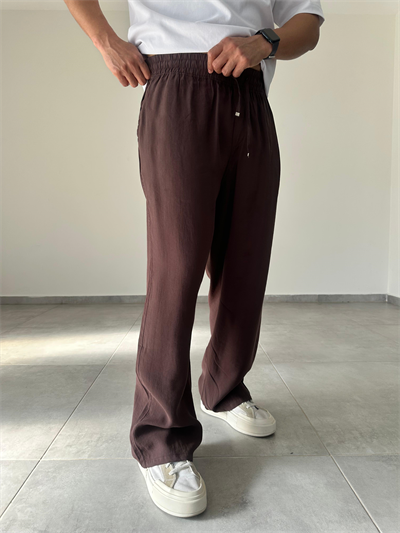 Tensel Kumaş Kahve Renk Rahat Kesim İnce Baggy Pantolon