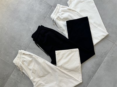 Bej Renk Bel Kısmı Lastikli Basic Baggy Keten Pantolon