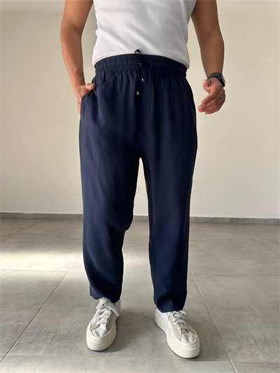 Tensel Kumaş Lacivert Renk Boyfriend Rahat Kesim İnce Jogger