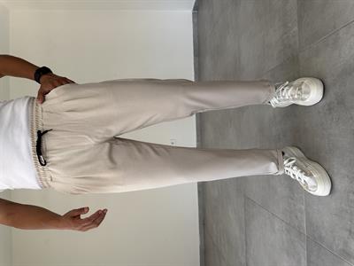 Bej Renk Ön Kısmı Pile Detaylı Double Paça Kumaş Pantolon