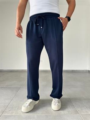 Lacivert Renk Oys Kumaş Ön Kısmı Çımalı Baggy Kesim Pantolon