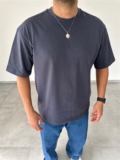 Antrasit Renk Oversize Kesim Basic T-Shirt