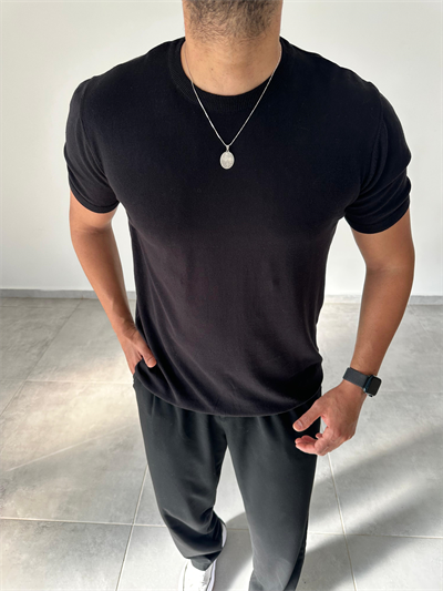 Siyah Renk Premium Kalite Basic Triko T-Shirt