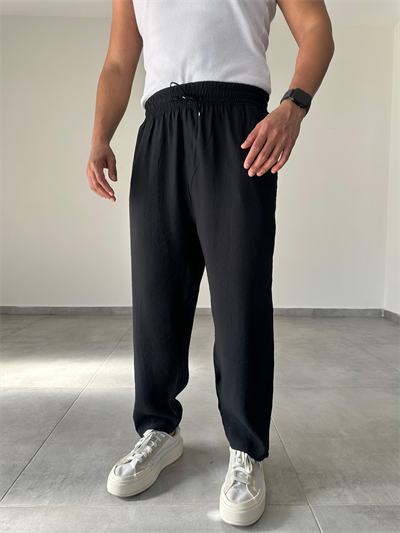 Tensel Kumaş Siyah Renk Boyfriend Rahat Kesim İnce Jogger